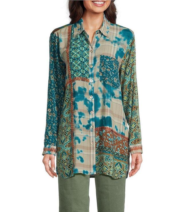 John Mark Printed Collared Long Sleeve Button Down Top Product Image