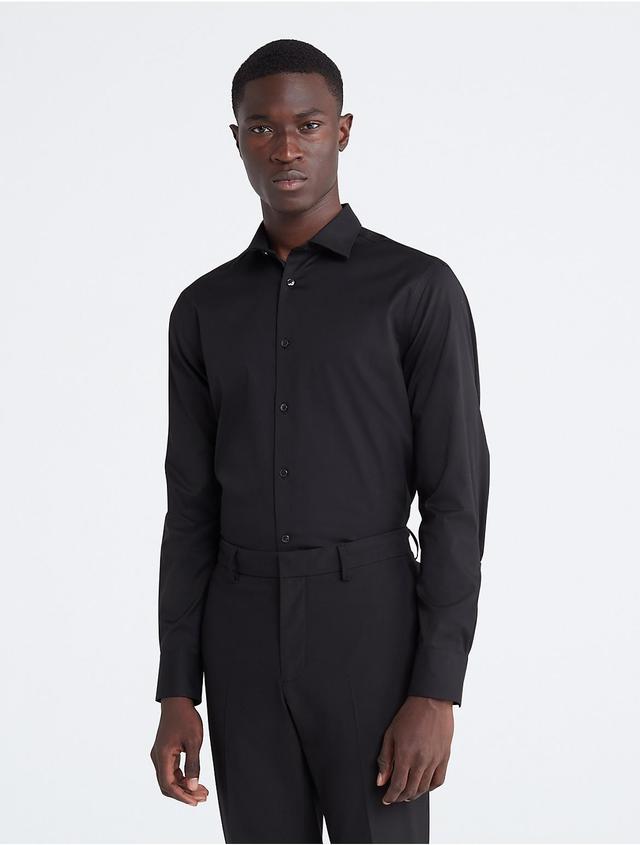 Calvin Klein Mens Refined Cotton Solid Slim Button-Down Shirt - Black - 16/32-33 Product Image