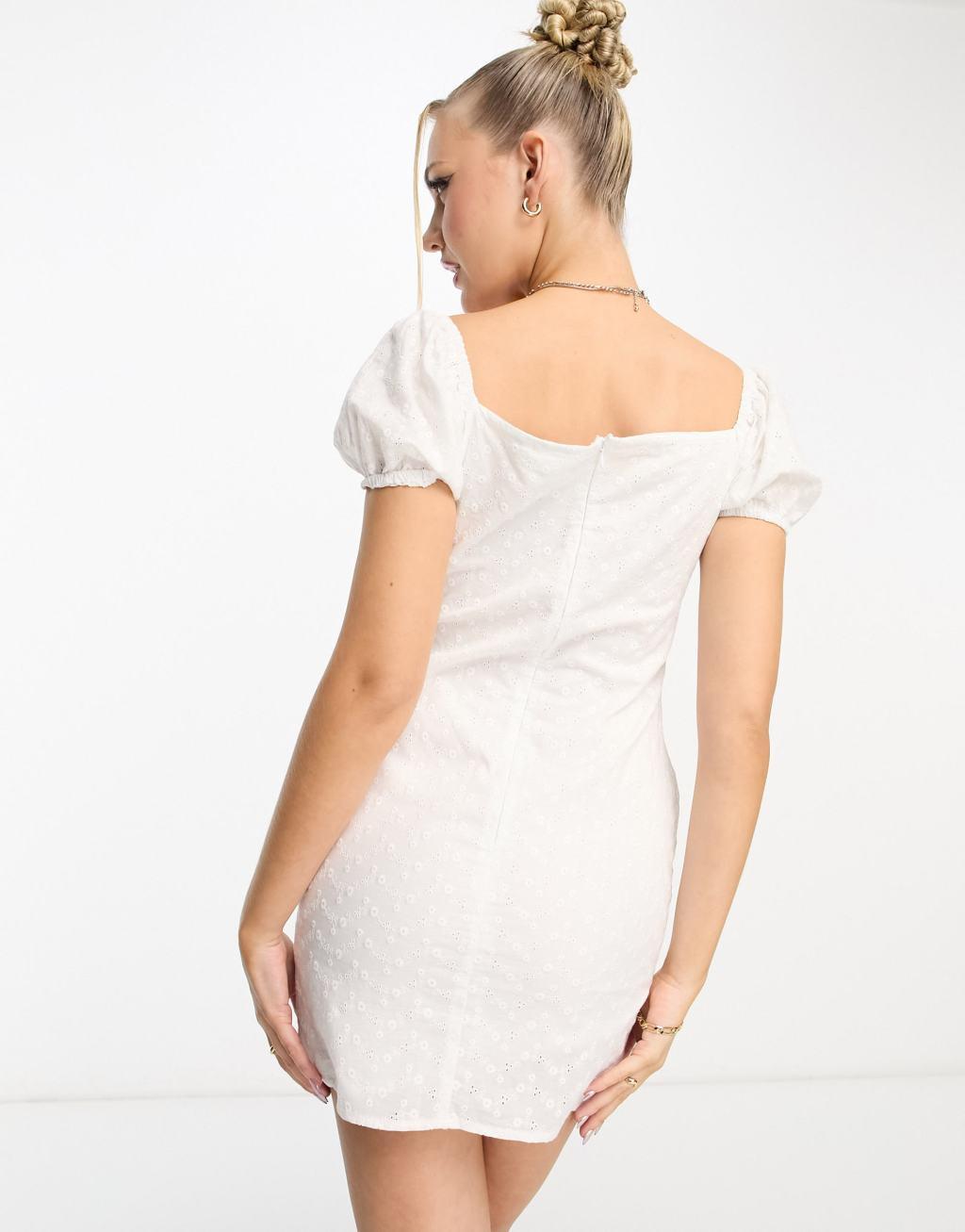 Daisy Street milkmaid mini dress in white eyelet Product Image