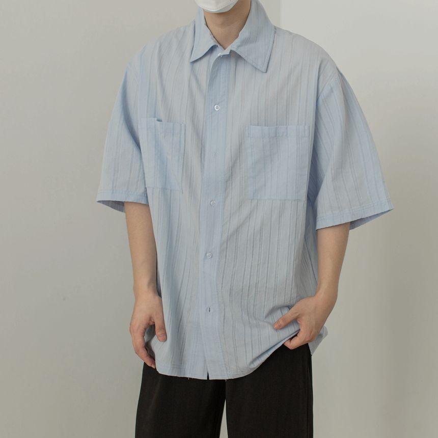 Short-Sleeve Plain Pocket Detail Shirt Product Image