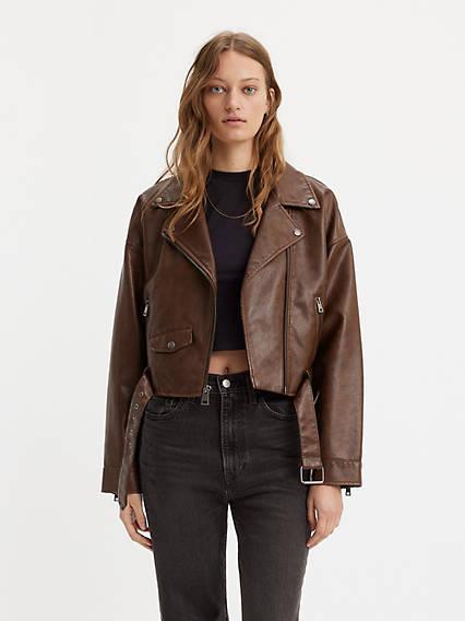 Belted Crop Moto Jacket Product Image