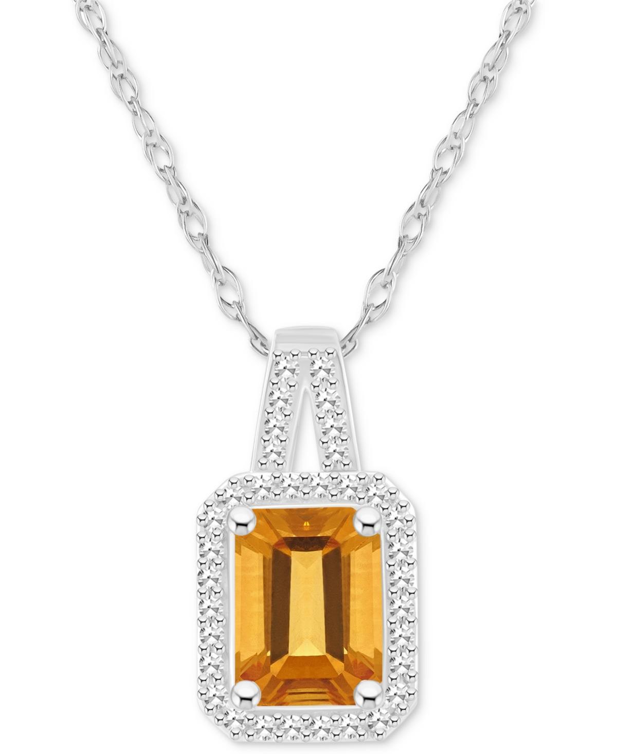 Amethyst (1-5/8 ct. t.w.) & Diamond (1/6 ct. t.w.) Halo 18 Pendant Necklace in Sterling Silver (Also in Citrine Peridot, & Blue Topaz) - Gar Product Image