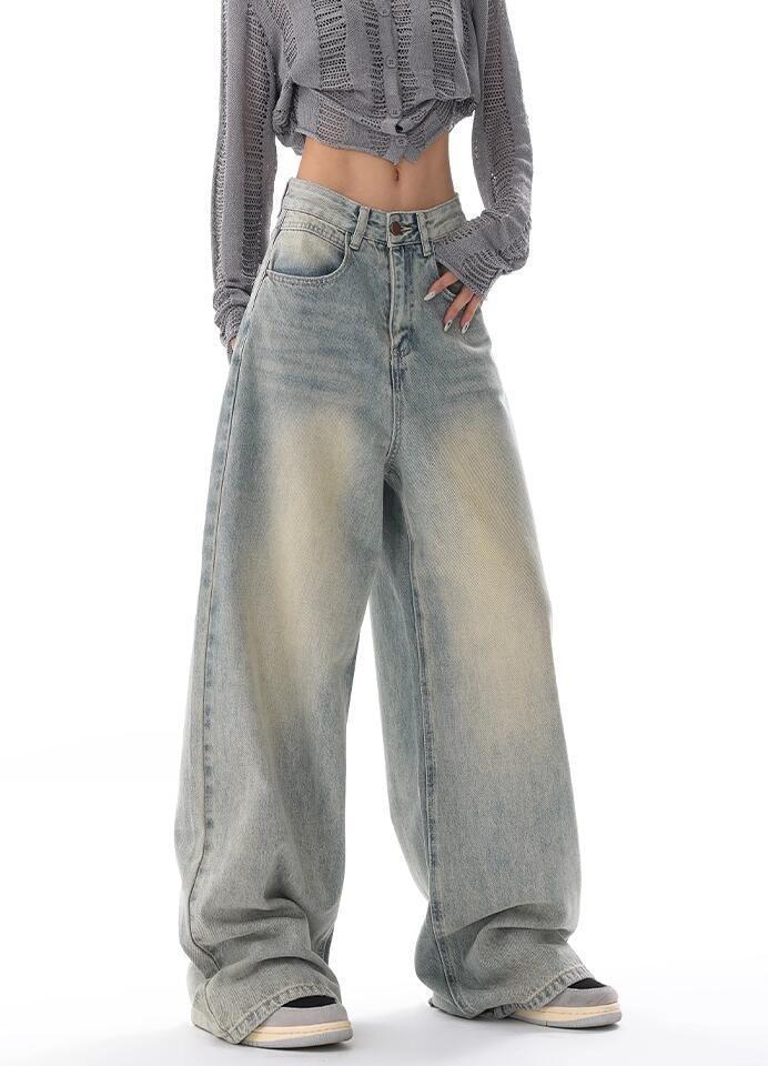 Low Waist Washed Loose-Fit Wide-Leg Jeans Product Image