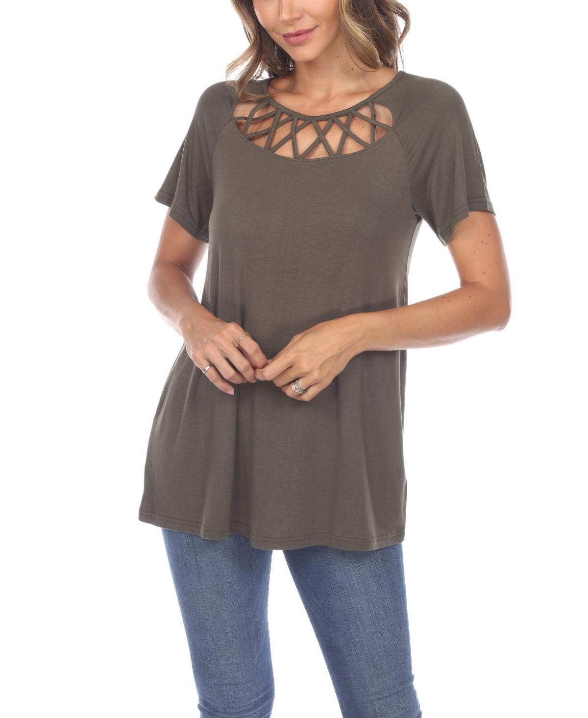 Womens Crisscross Cutout Short Sleeve Top Product Image