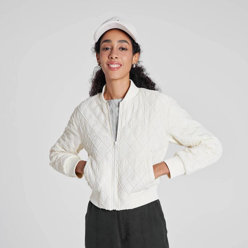 Womens Quilted Bomber Jacket - Wild Fable Cream Product Image