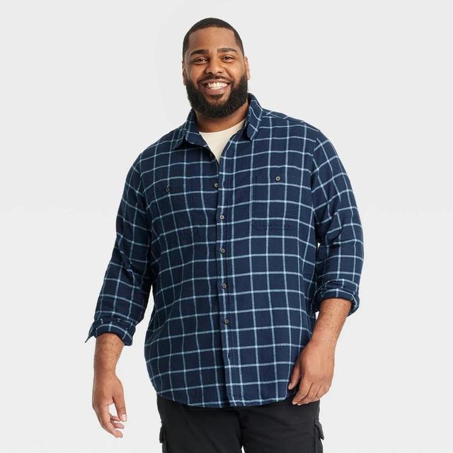 Mens Big & Tall Mid-Weight Flannel Long Sleeve Button-Down Shirt - Goodfellow & Co Navy Blue LT Product Image