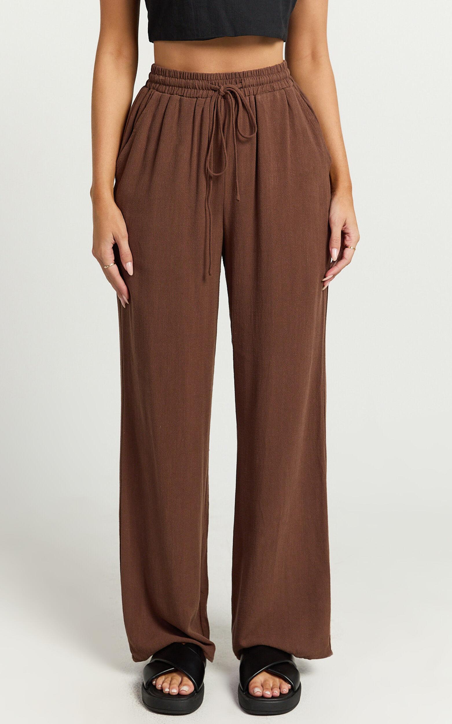 Kala Pants - Mid Waisted Relaxed Elastic Waist Pants in Chocolate Product Image