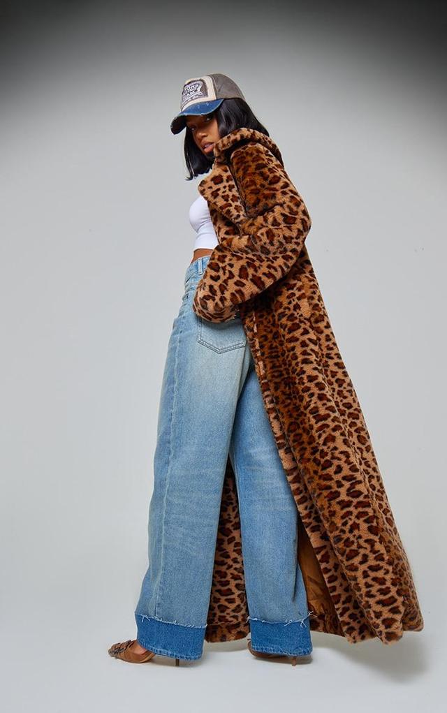 Brown Leopard Faux Fur Maxi Coat Product Image