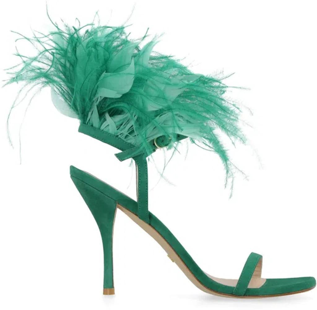 Plume Heeled Sandals In Green Product Image