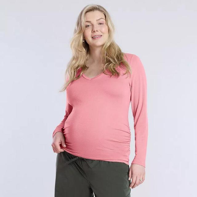 Maternity Motherhood Side Ruched Tee, Womens Burnt Green Product Image