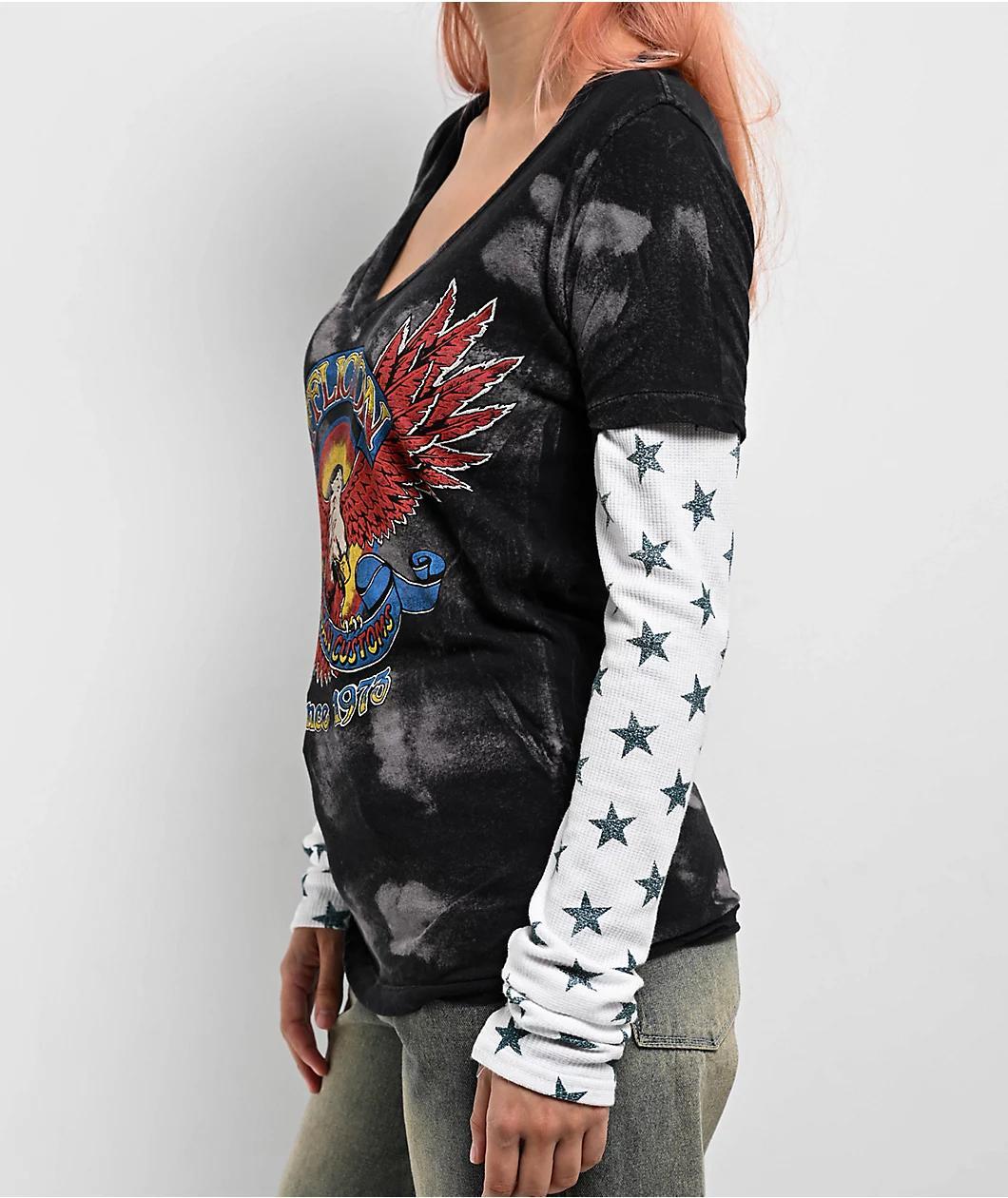 Affliction Eagle Clutch Black & White 2fer Thermal Long Sleeve T-Shirt Product Image