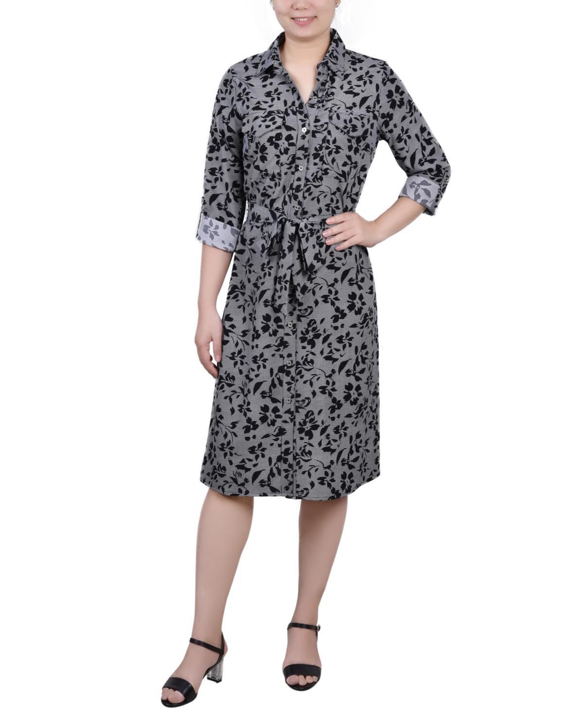 Womens 3/4 Sleeve Roll Tab Shirtdress with Belt Product Image