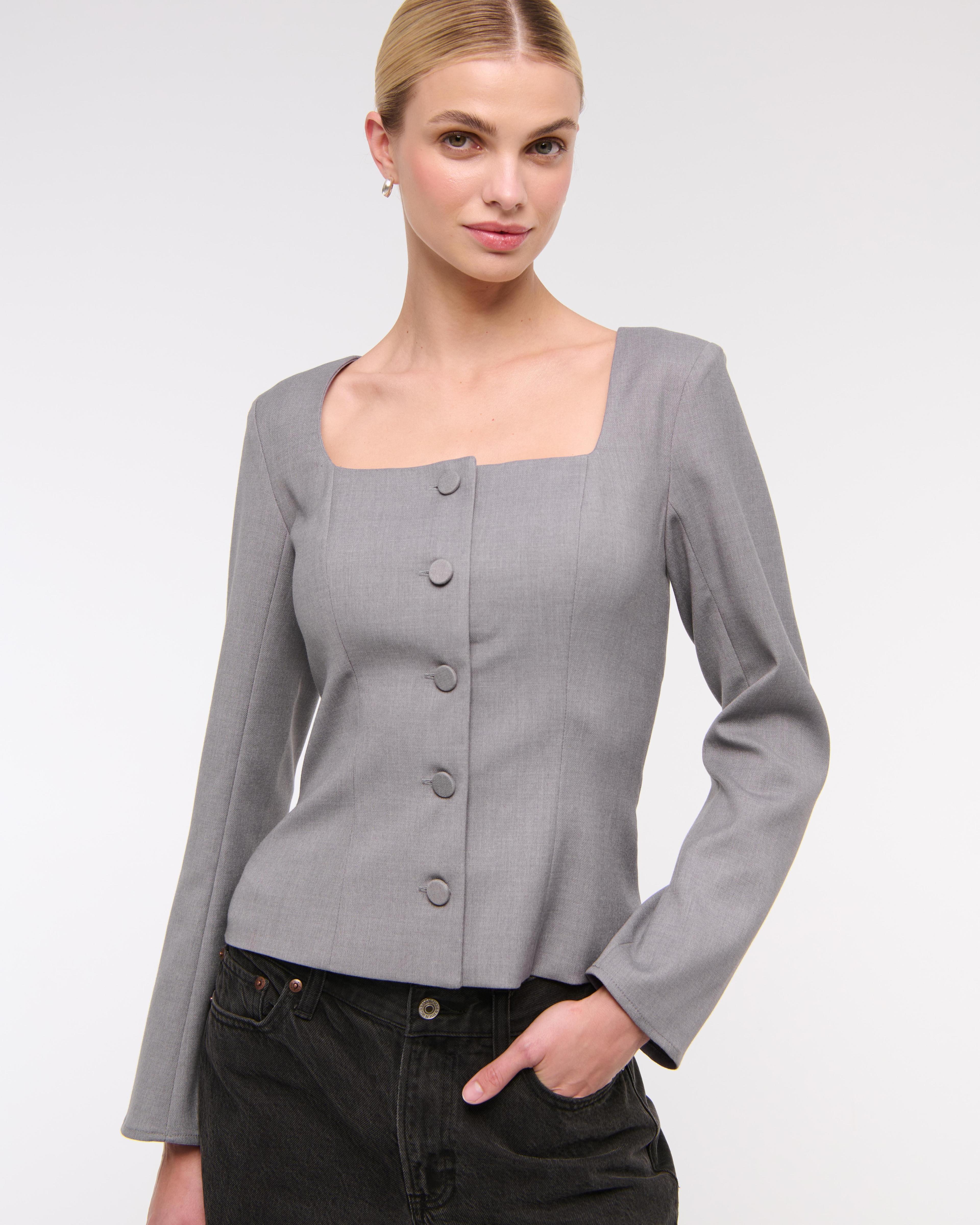 Long-Sleeve Squareneck Tailored Vest Product Image