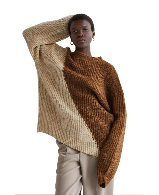 Crescent Womens Reese Color Block Asymmetric Sweater - Rust Product Image