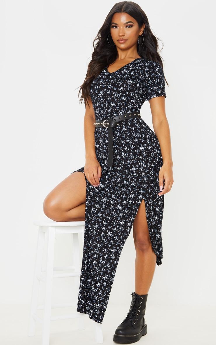 Black Ditsy Floral Split Detail Maxi Dress Product Image