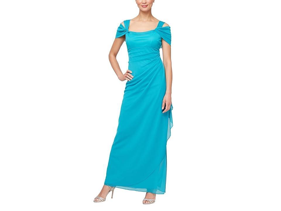 Alex Evenings Long Mesh Dress with Cold Shoulders (Turquoise) Women's Dress product image