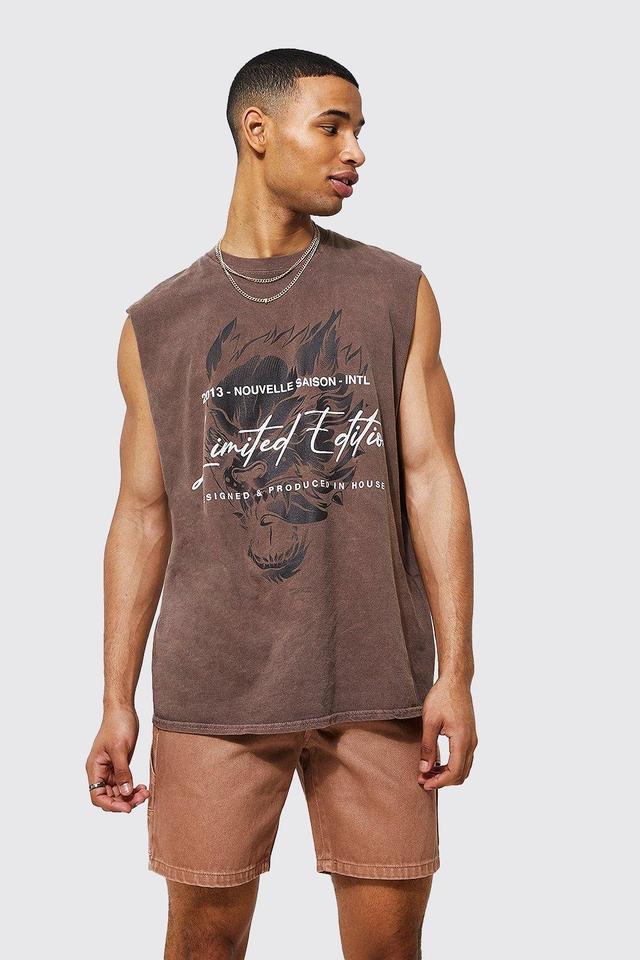 Oversized Limited Graphic Overdye Tank | boohooMAN USA Product Image