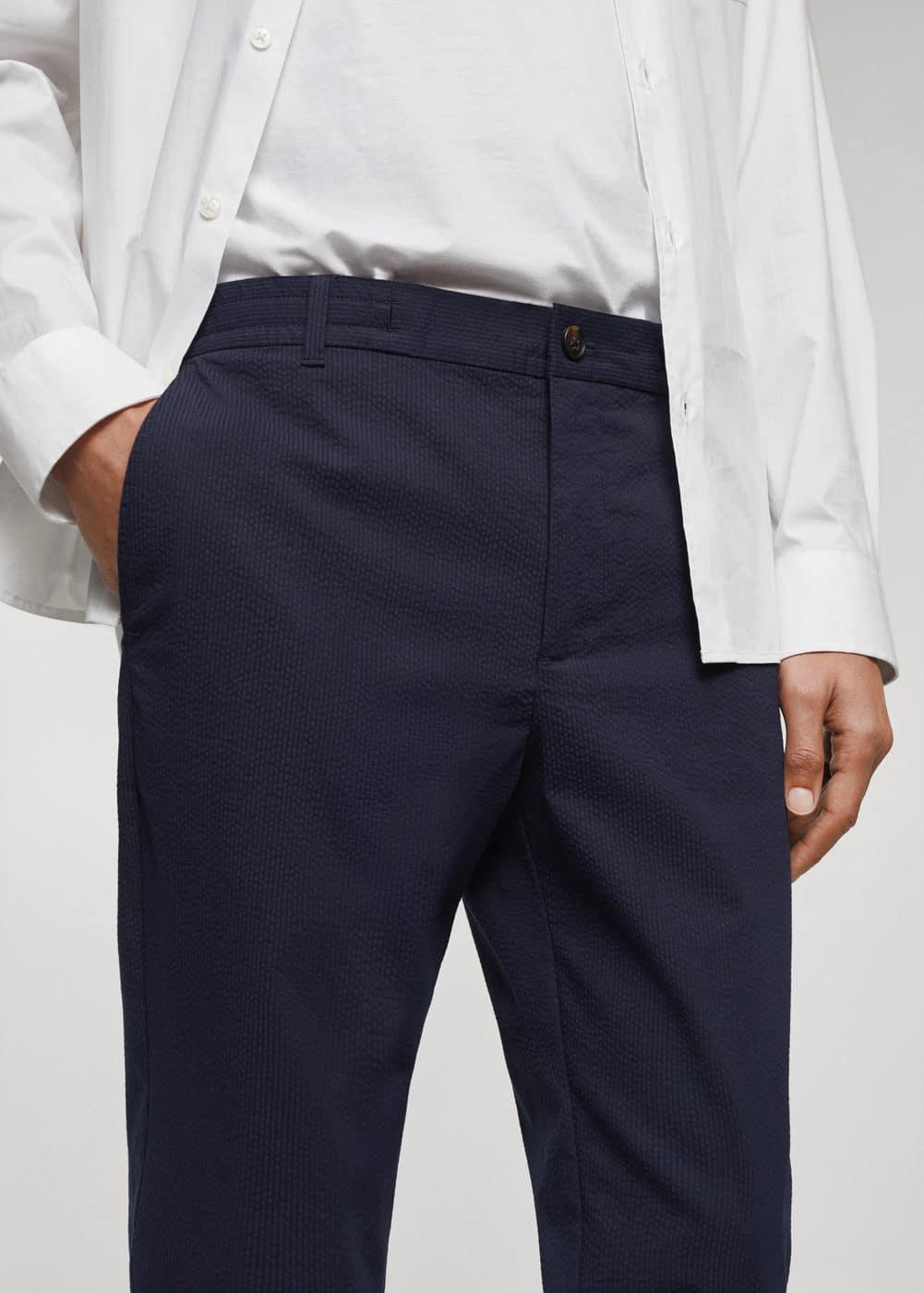 MANGO MAN - Cotton seersucker pants with drawstring dark navyMen Product Image