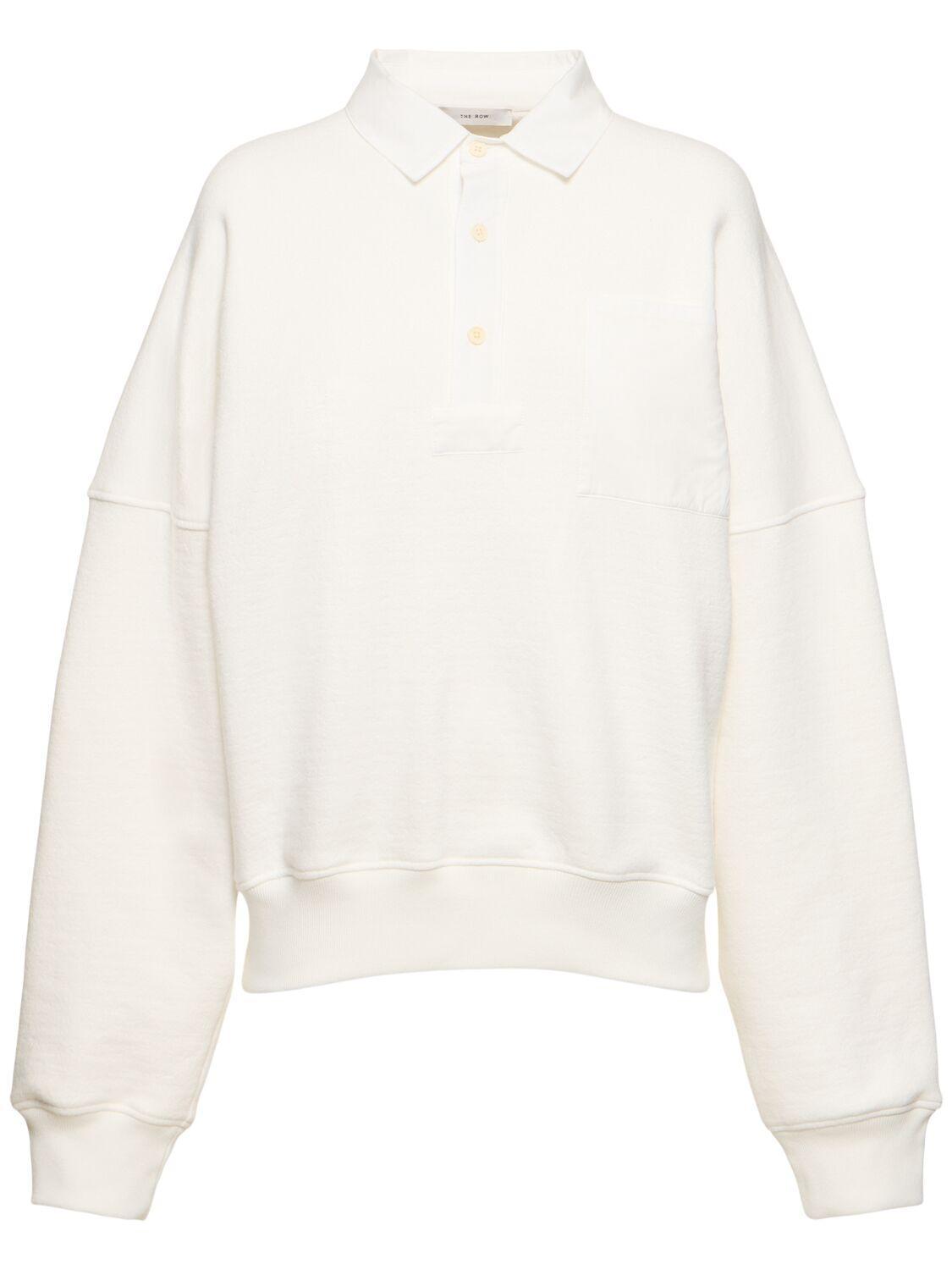 Dende Cotton French Terry Polo Sweatshirt In White Product Image