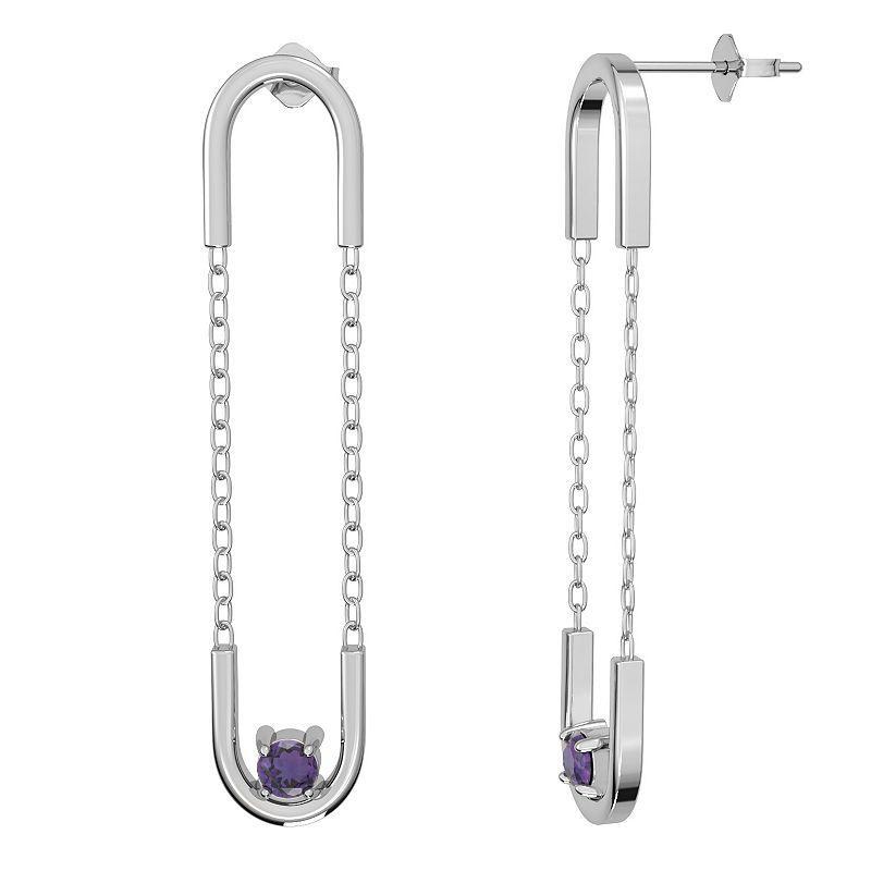 Sterling Silver Amethyst Chain Drop Earrings, Womens Product Image