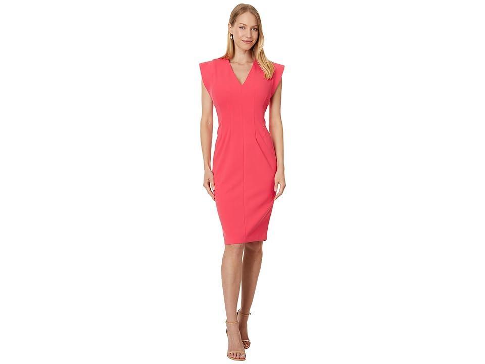 Calvin Klein V-Neck Sheath with Extended Sleeve Detail (Watermelon) Women's Dress Product Image