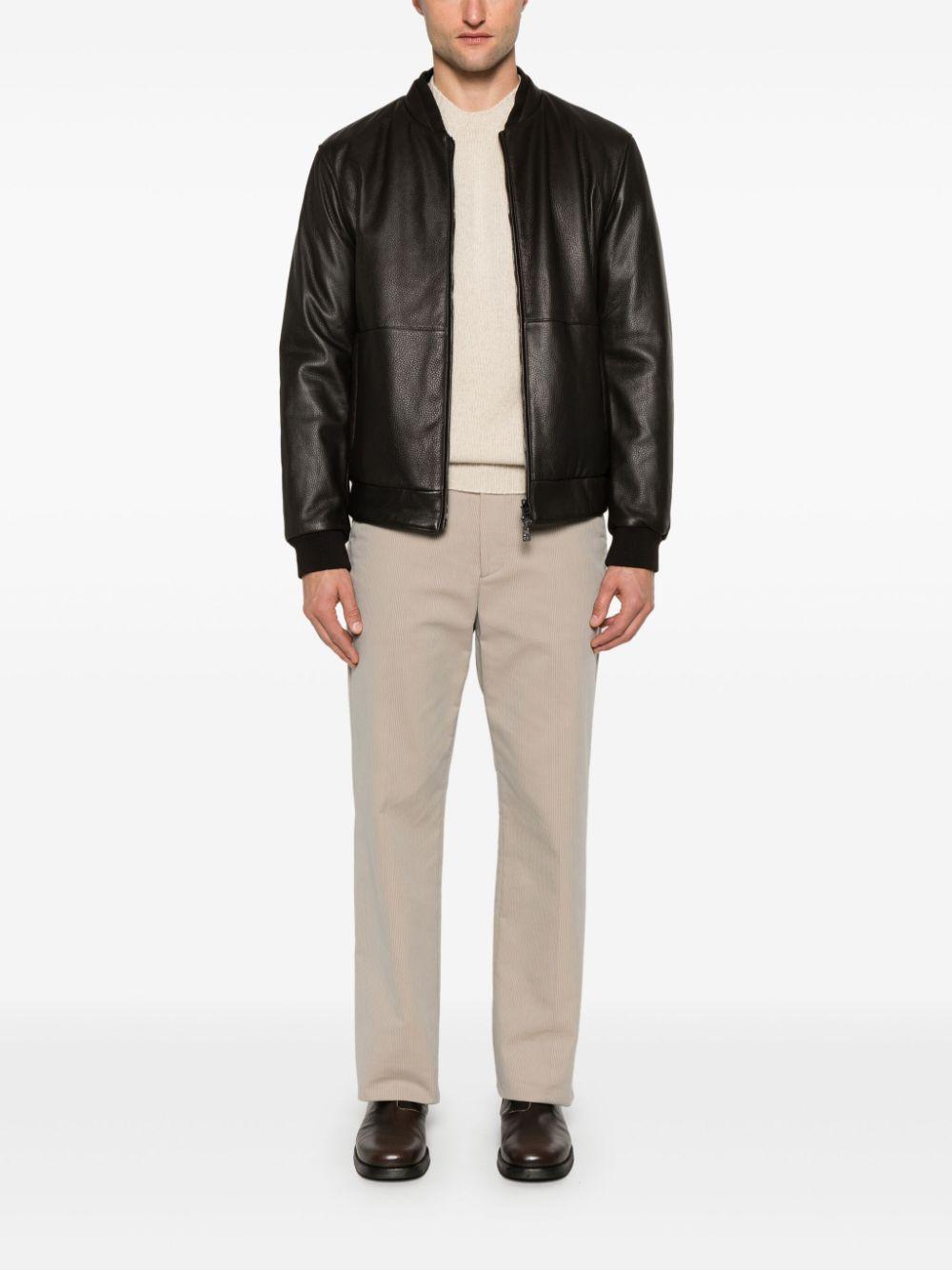 Leather Bomber Jacket In Brown Product Image