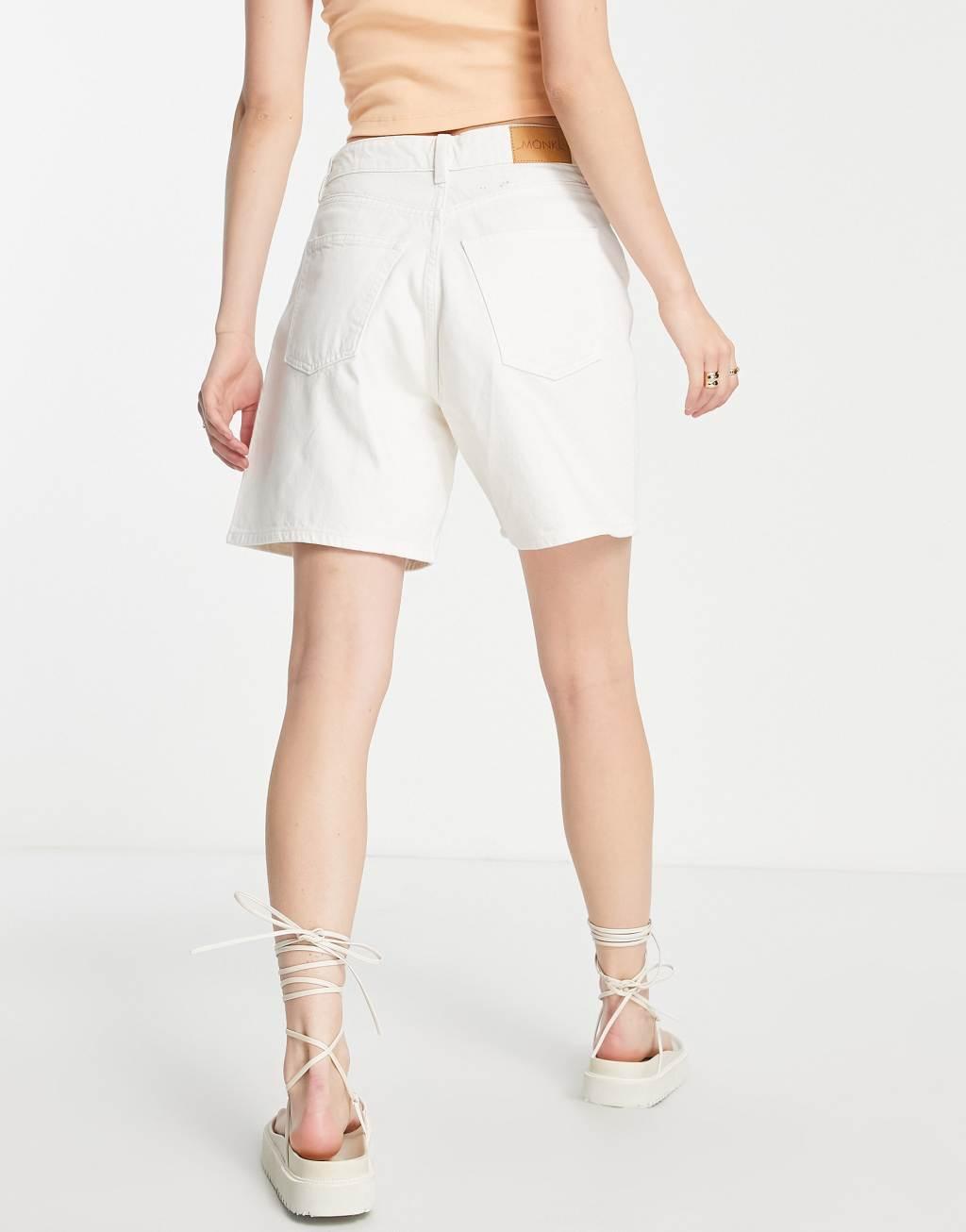 Monki denim shorts in ecru Product Image