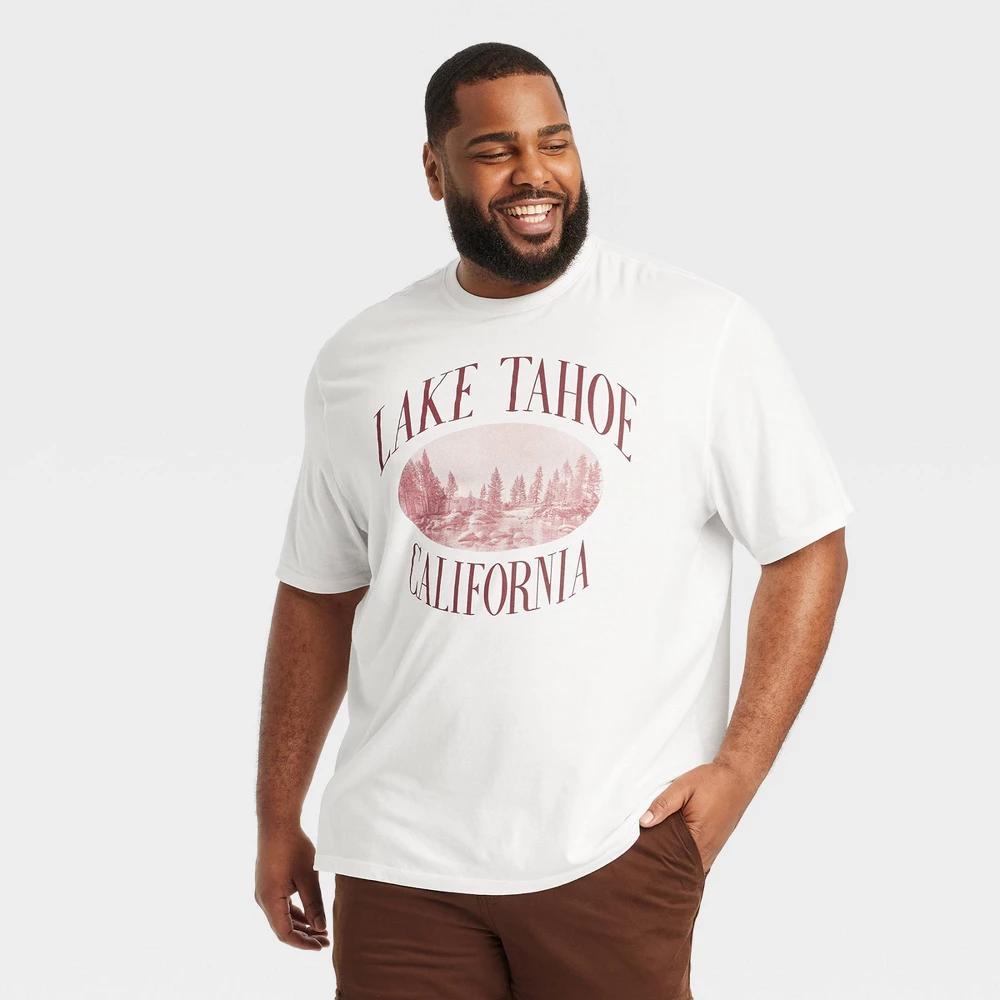 Mens Big & Tall Short Sleeve Crewneck Graphic T-Shirt - Goodfellow & Co White Lake Tahoe 4XLT Product Image