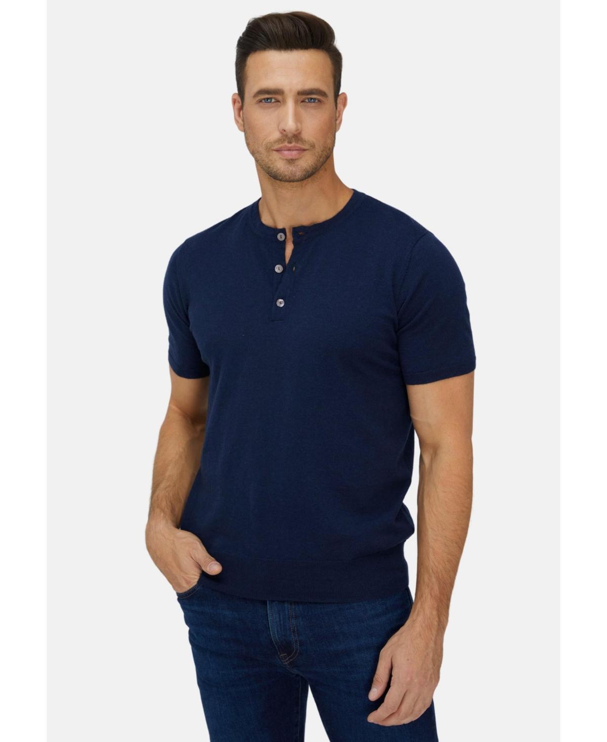 Bellemere Mens ShortTrim Fit Cotton Cashmere Henley T-Shirt Product Image