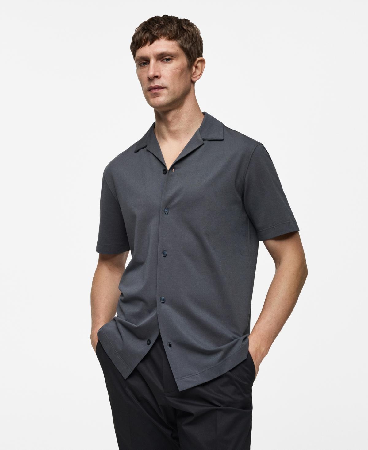 Short sleeved cotton shirt - Men | MANGO USA Product Image