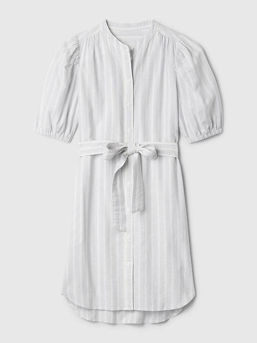 Linen-Cotton Puff-Sleeve Mini Shirtdress Product Image