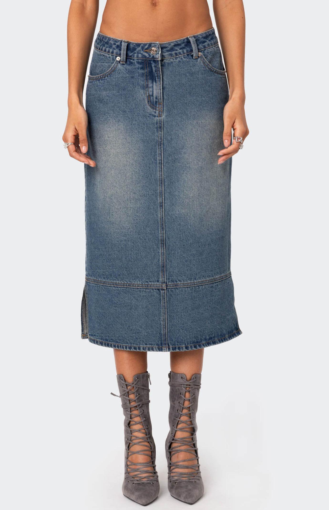 Edikted Women's Lassy Washed Denim Midi Skirt Product Image