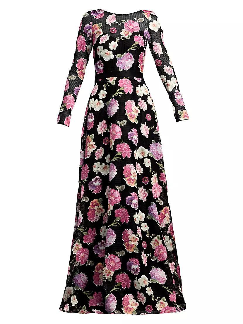 Long-Sleeve Floral Gown Product Image