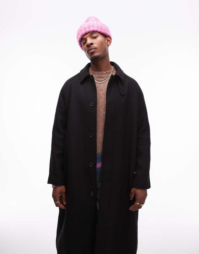 Topman car coat with wool in black Product Image