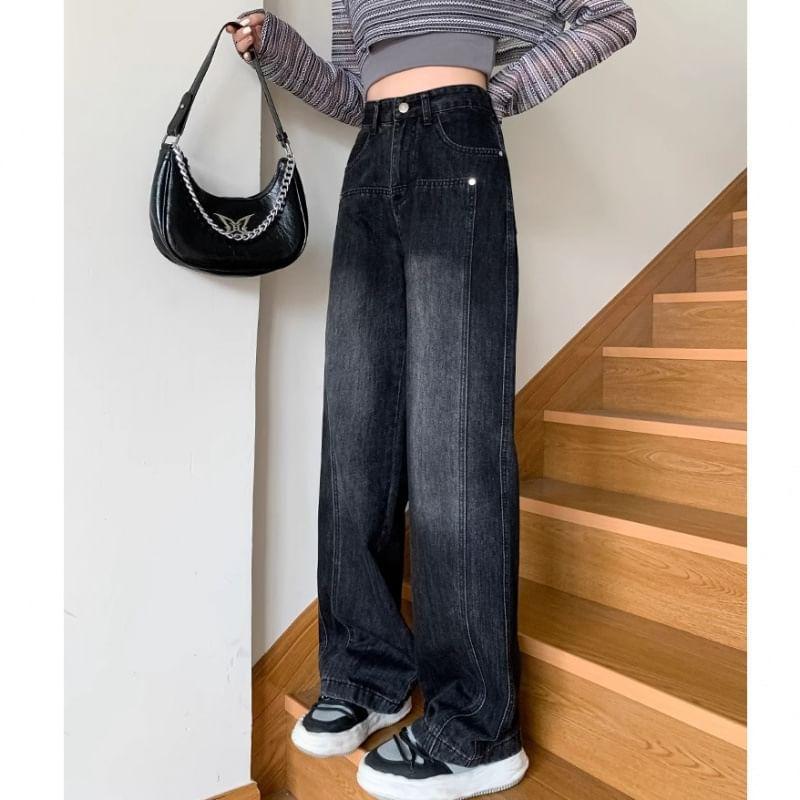 High Rise Washed Wide Leg Jeans Product Image