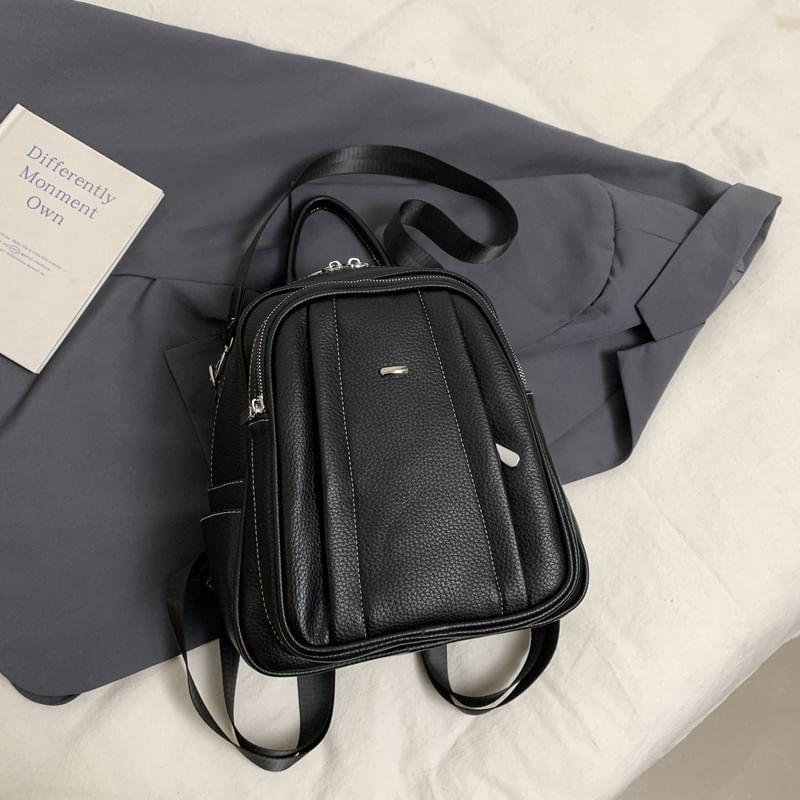 Multi-Pocket Faux Leather Backpack Product Image