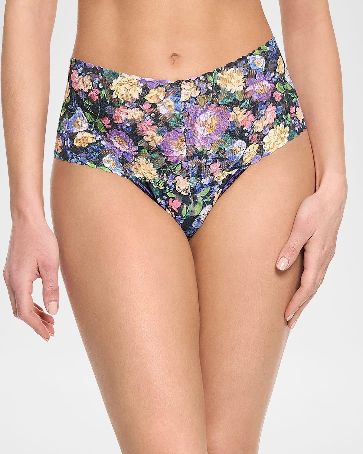 Floral-Print Lace Thong Product Image