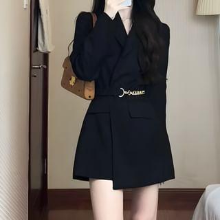 Plain Mini A-Line Blazer Dress / Long-Sleeve Peplum Tunic Shirt Product Image