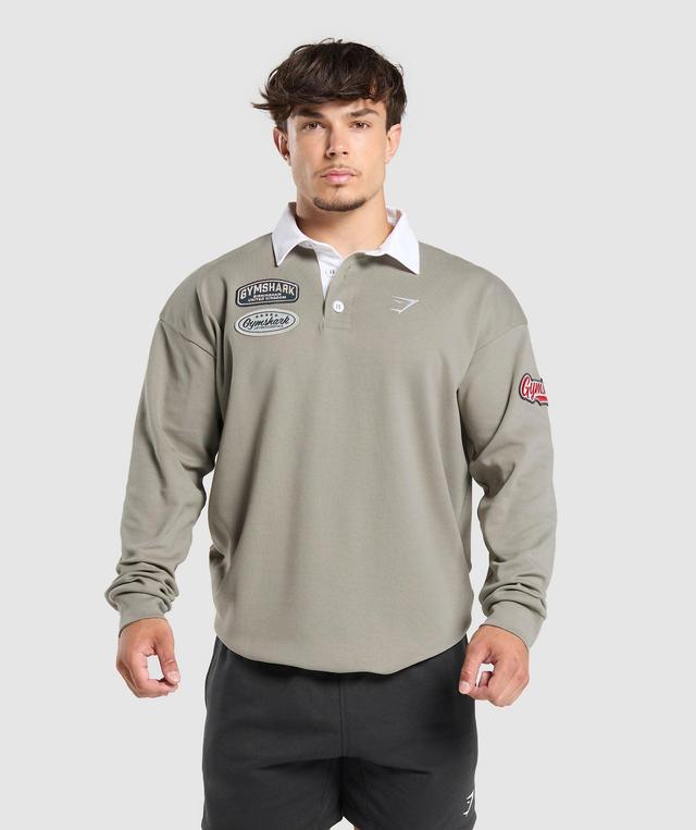 Gymshark Rugby Shirt - Linen Brown/White Male Product Image