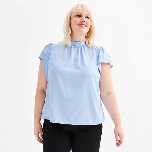 Plus Size Nine West Mockneck Short Sleeve Blouse, Womens Product Image