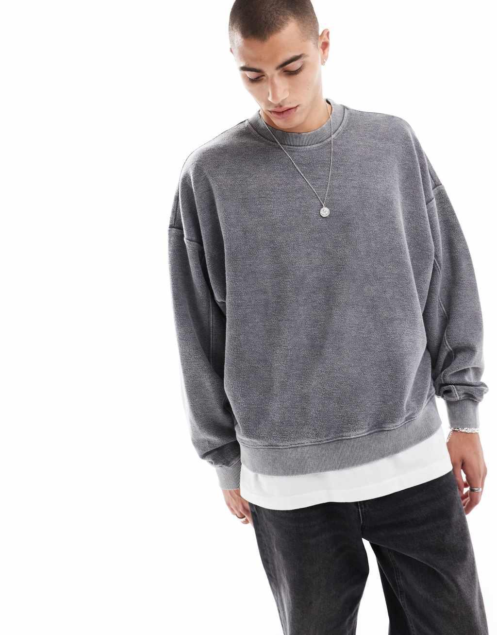 Bershka textured sweatshirt in washed black Product Image