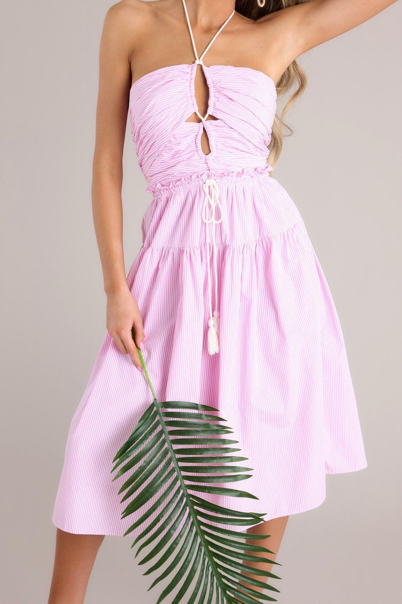 In The Details Pink Striped Halter Midi Dress Product Image