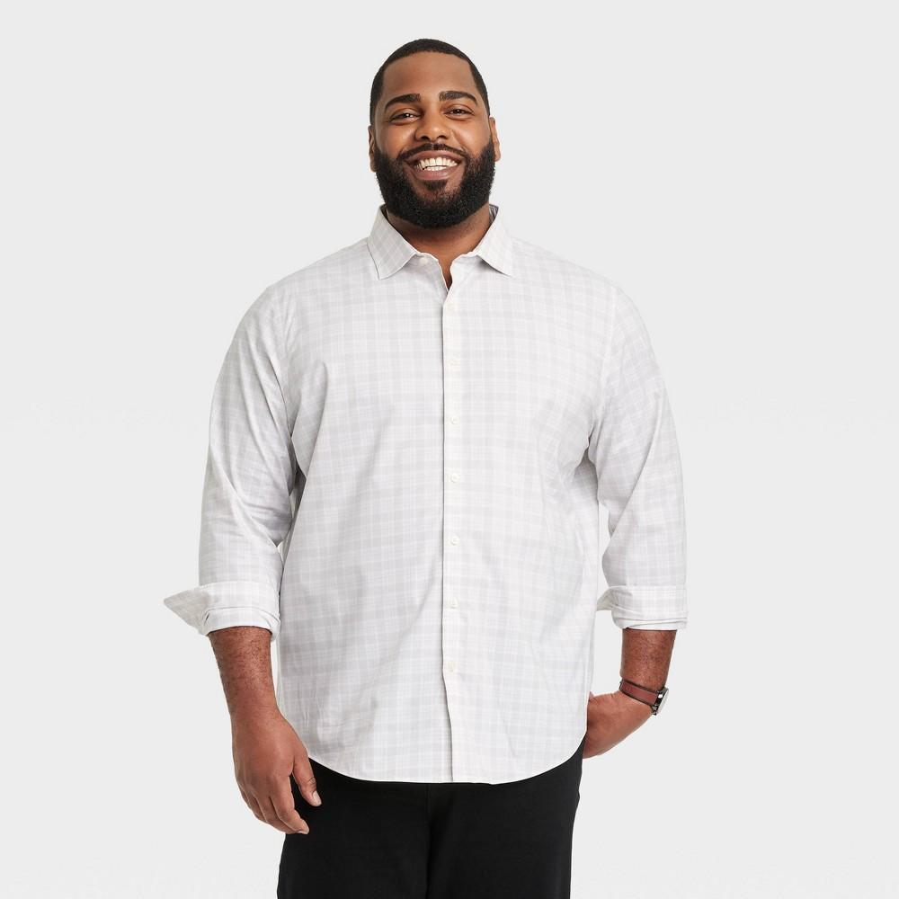 Mens Big & Tall Long Sleeve Checked Button-Down Shirt - Goodfellow & Co Silver 4XLT Product Image