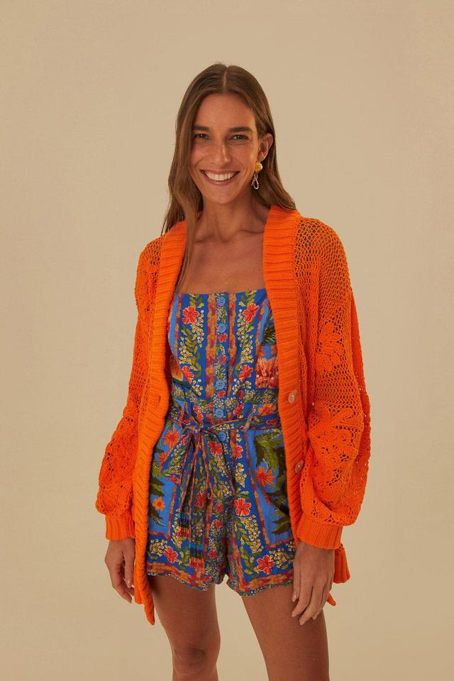 Orange Embroidered Knit Cardigan, ORANGE / XL Product Image