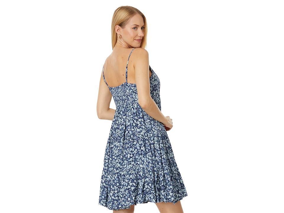 Lucky Brand Printed Button Front Tiered Mini Dress (True Navy Multi) Women's Dress Product Image