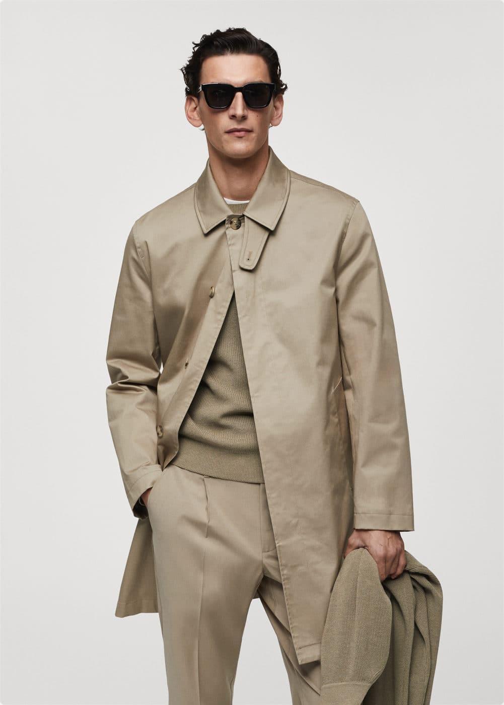 MANGO MAN - Cotton trench coat with collar detail beigeMen Product Image