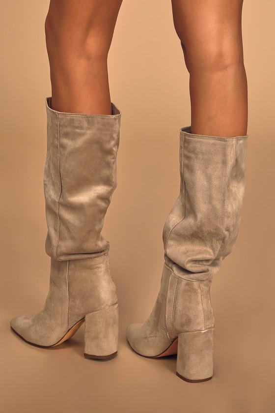 Katari Taupe Suede Pointed-Toe Knee High Boots Product Image