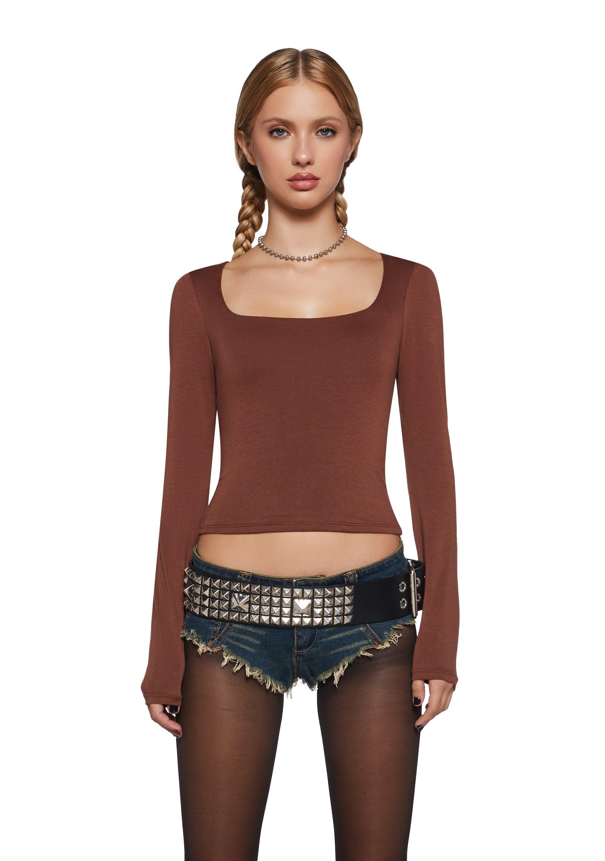 Long Sleeve Square Neck Tee - Brown product image