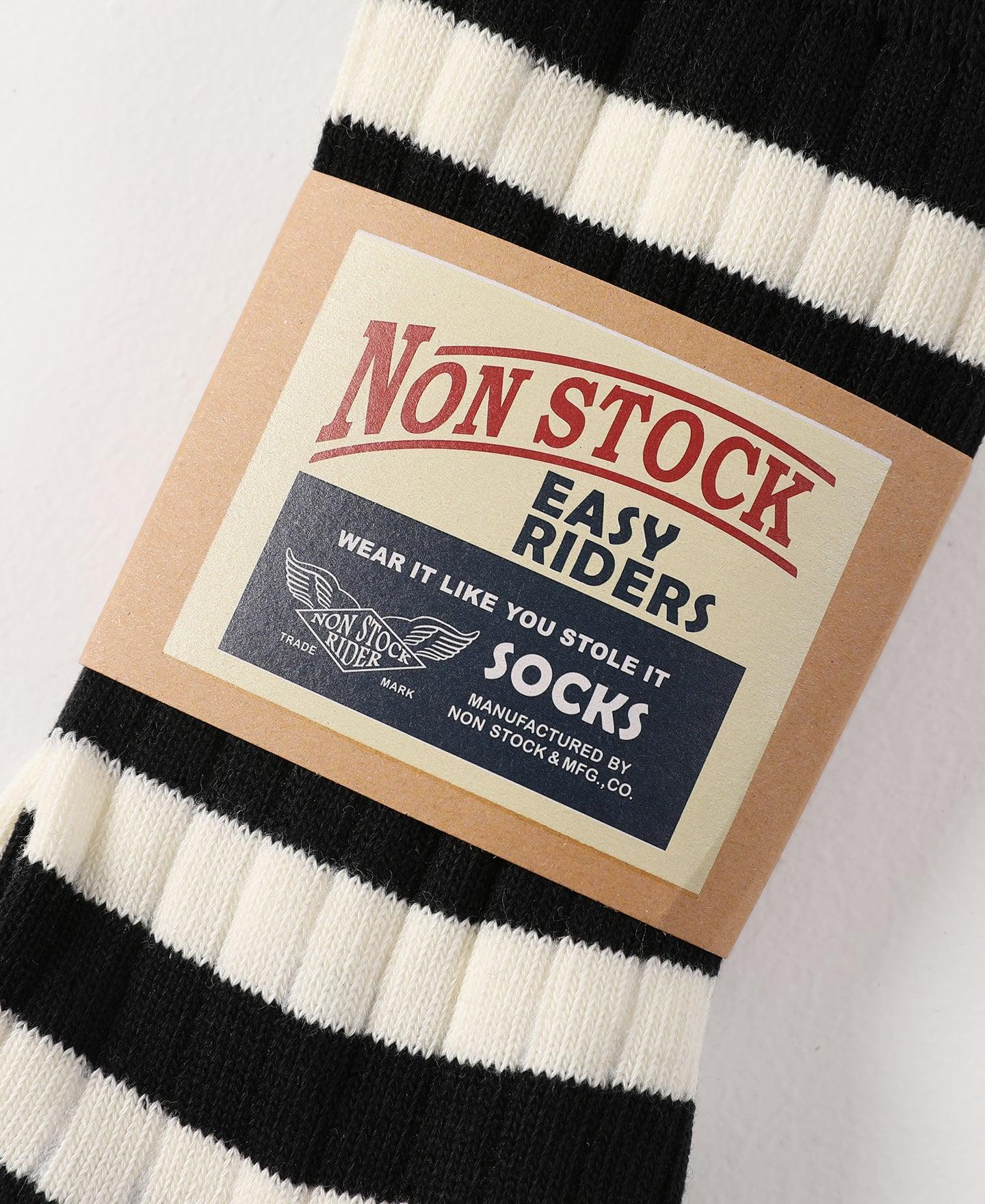 Retro Striped Cotton Socks - Black/White Product Image