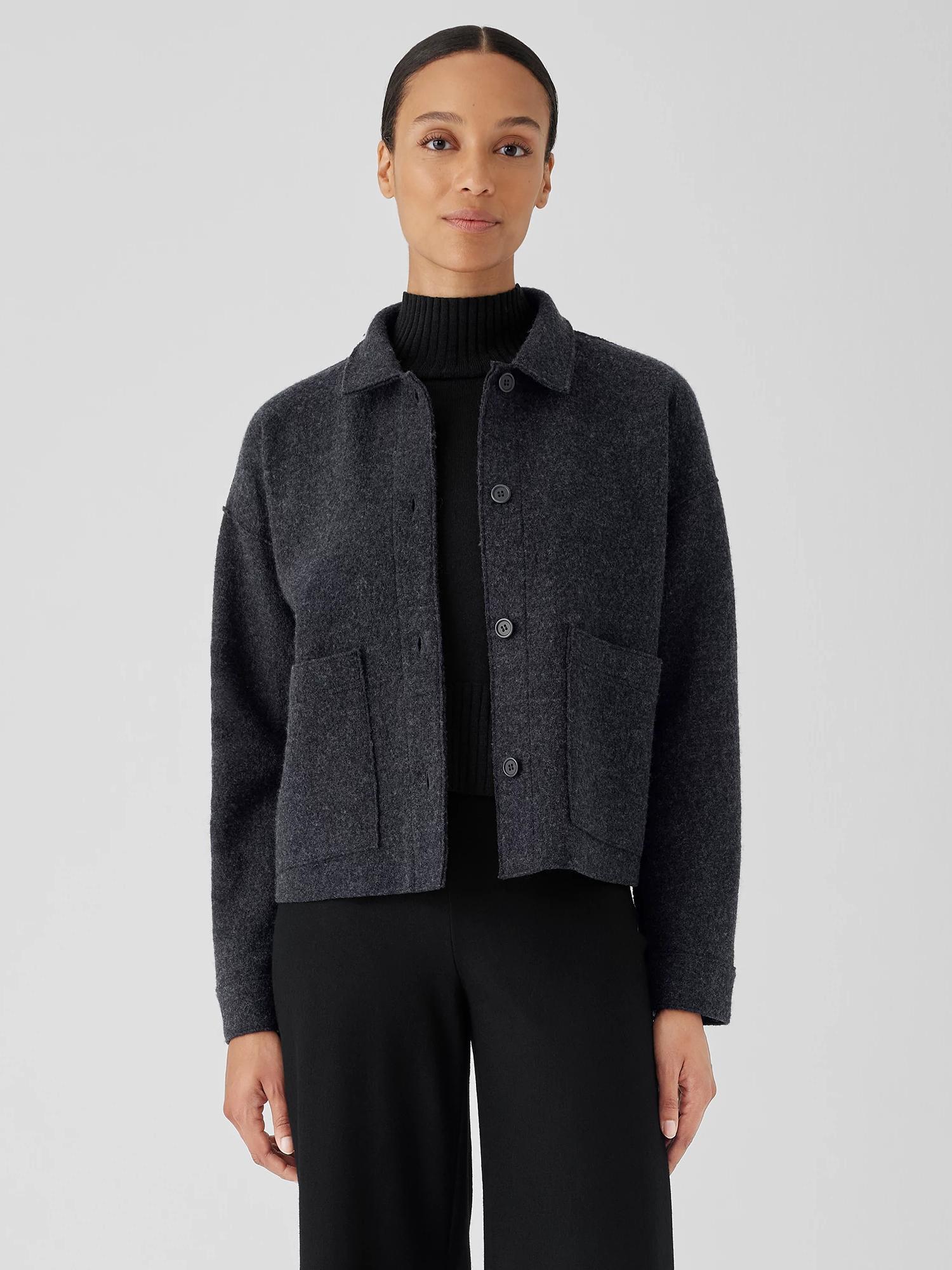 EILEEN FISHER Lightweight Boiled Wool Classic Collar Jacket in Regenerative Woolfemale Product Image